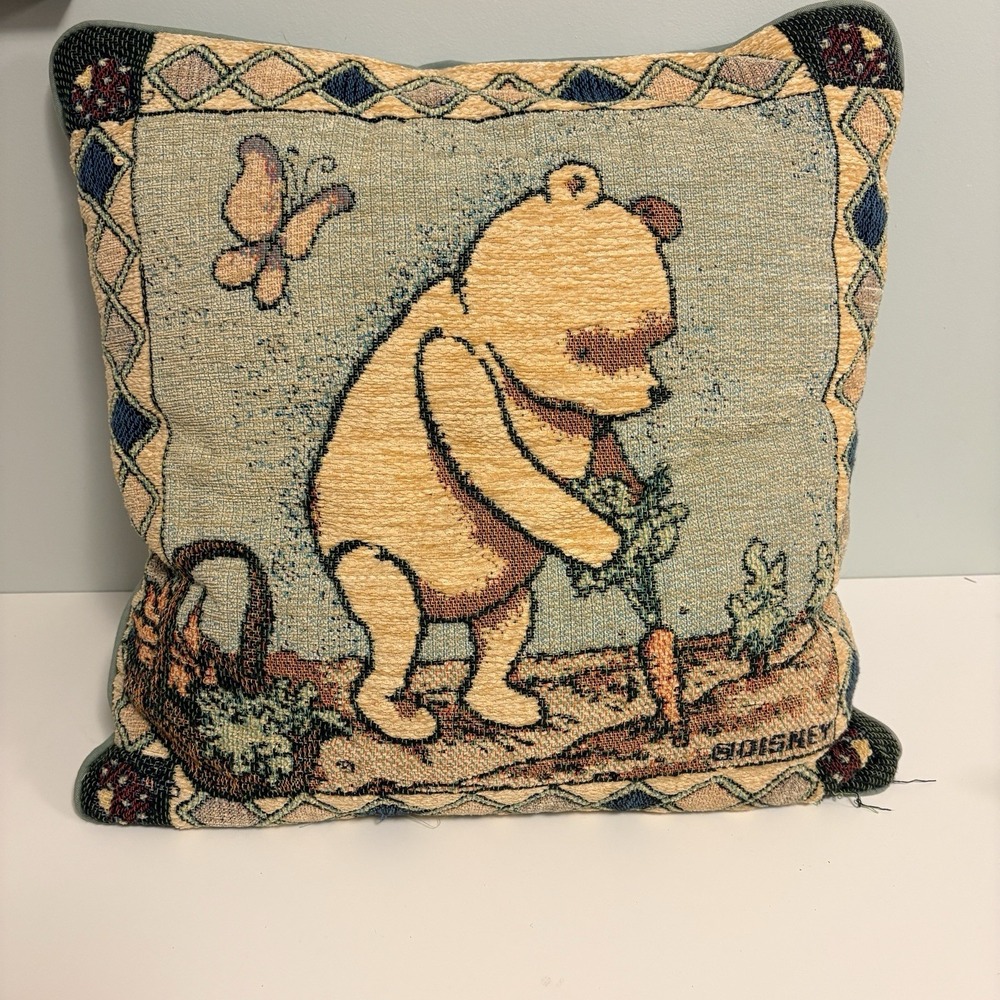 Disney Winnie the Pooh Garden Tapestry Throw Pillow 19.5 x 19.5 Vintage Nursery